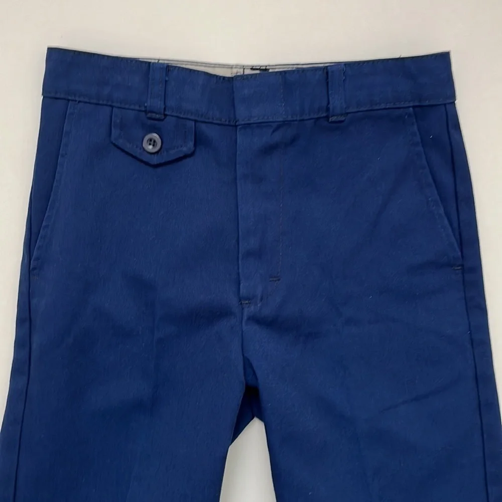 1970s Vintage Pants Sears Boys 14 Slim Perma-Prest Navy Blue Trousers